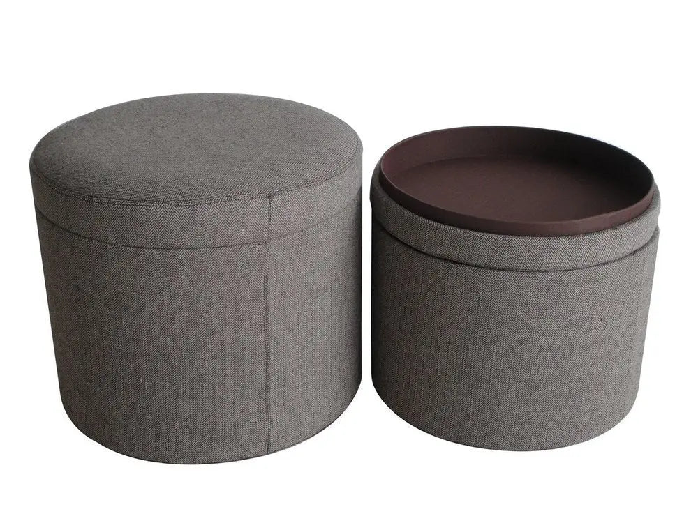 1" Gray Faux Leather Round Storage - NOVA - HOME - FURNITURE