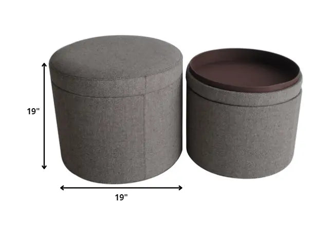 1" Gray Faux Leather Round Storage - NOVA - HOME - FURNITURE