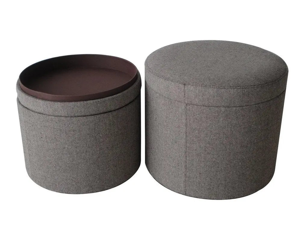 1" Gray Faux Leather Round Storage - NOVA - HOME - FURNITURE