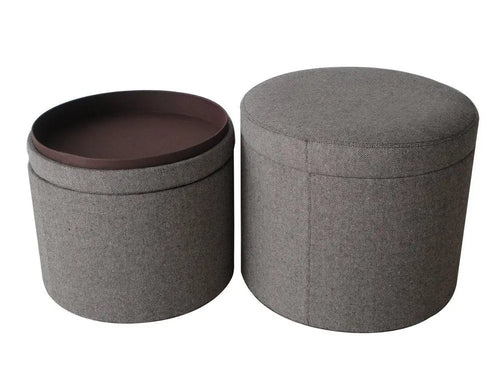 1" Gray Faux Leather Round Storage - NOVA - HOME - FURNITURE