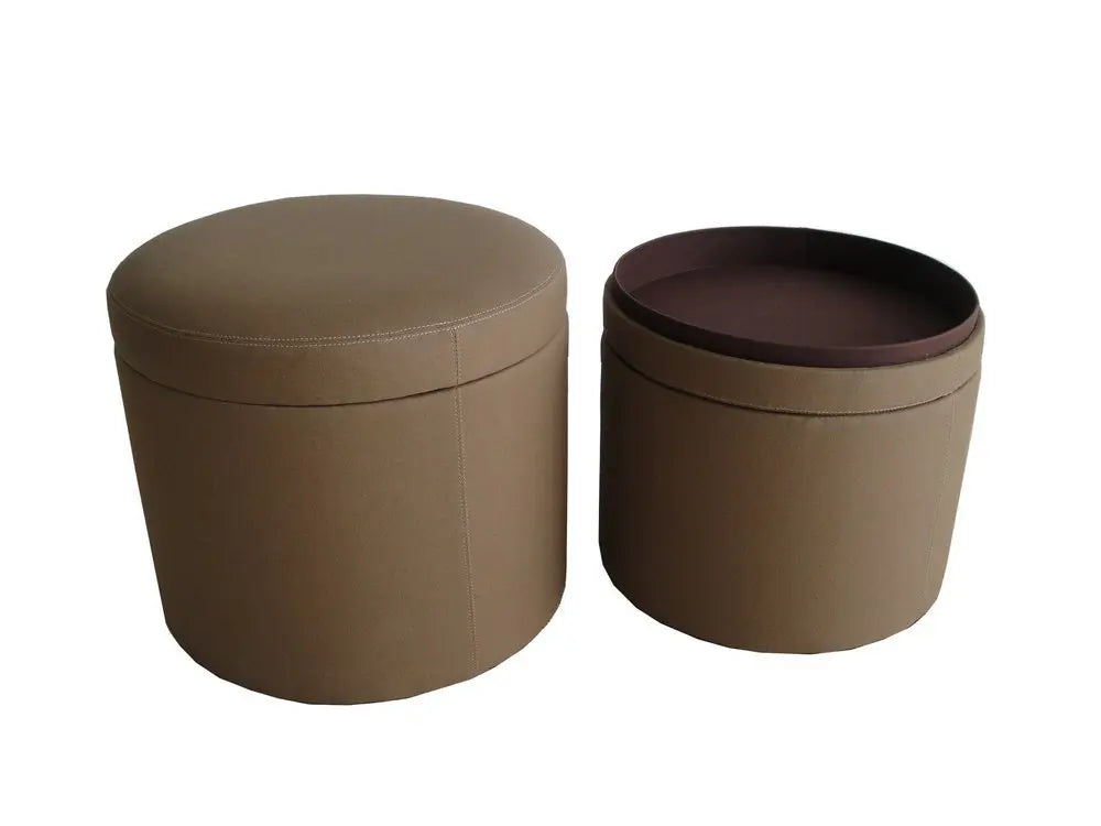 1" Tan Faux Leather Round Storage - NOVA - HOME - FURNITURE