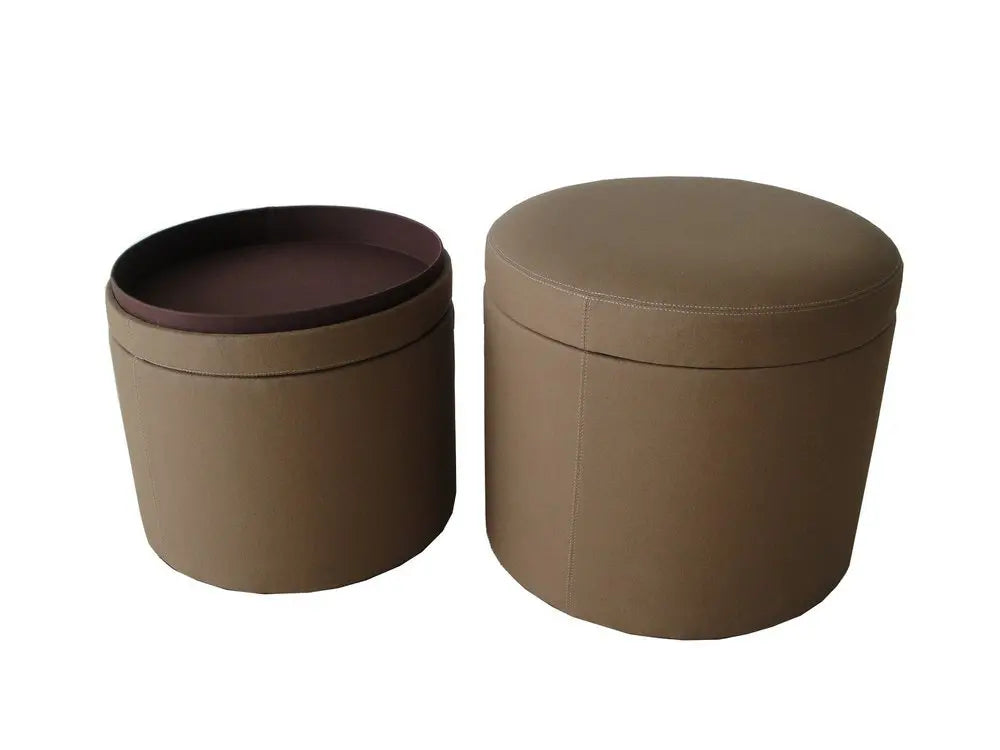 1" Tan Faux Leather Round Storage - NOVA - HOME - FURNITURE