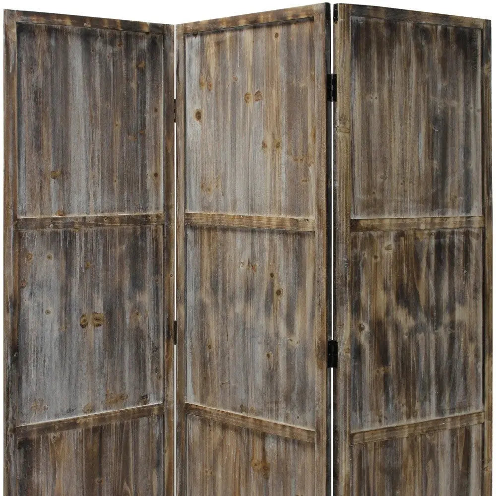 1" x 63" x 72" Brown 3 Panel Solid Wood Fortress Screen - NOBLE HOME INTERIORS