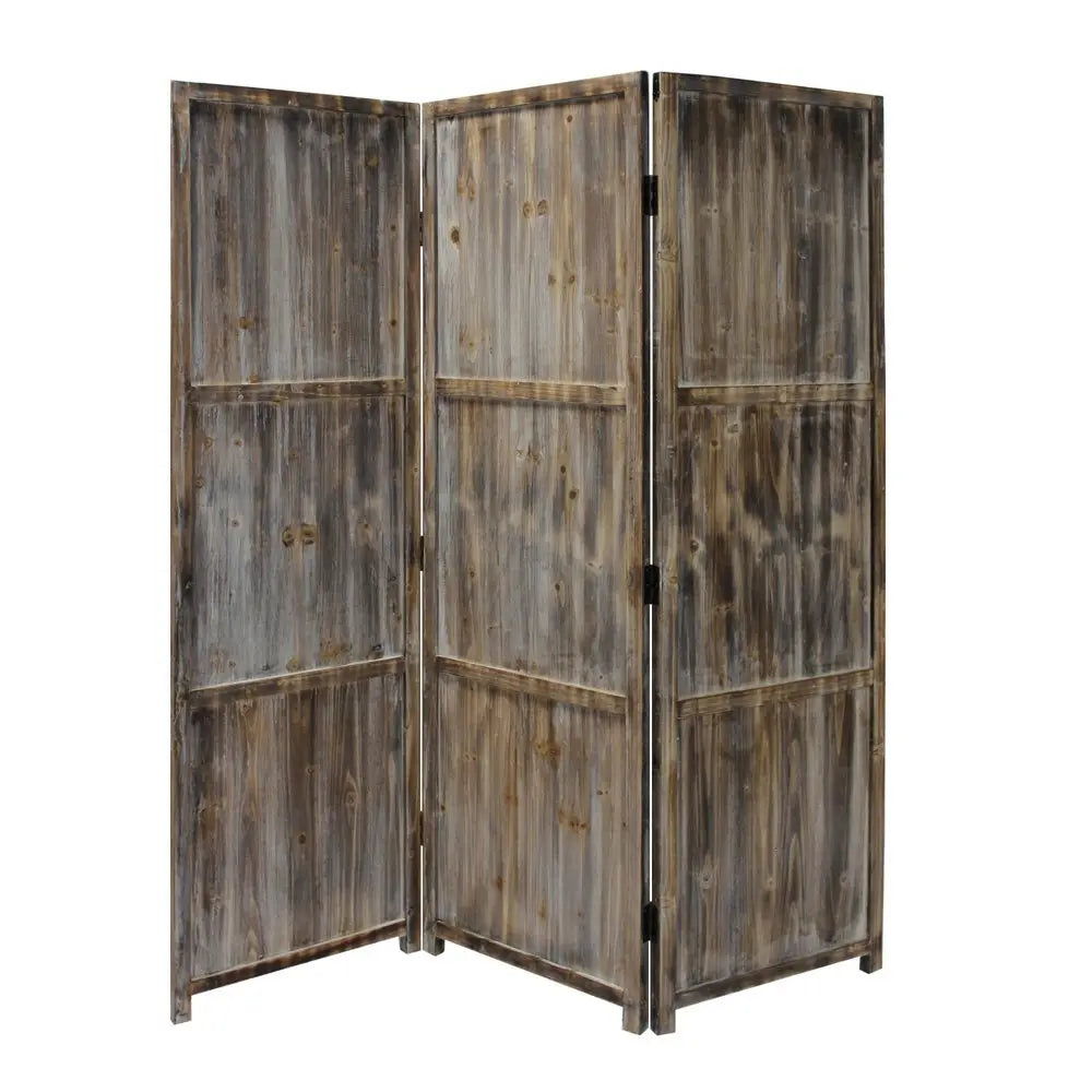1" x 63" x 72" Brown 3 Panel Solid Wood Fortress Screen - NOBLE HOME INTERIORS