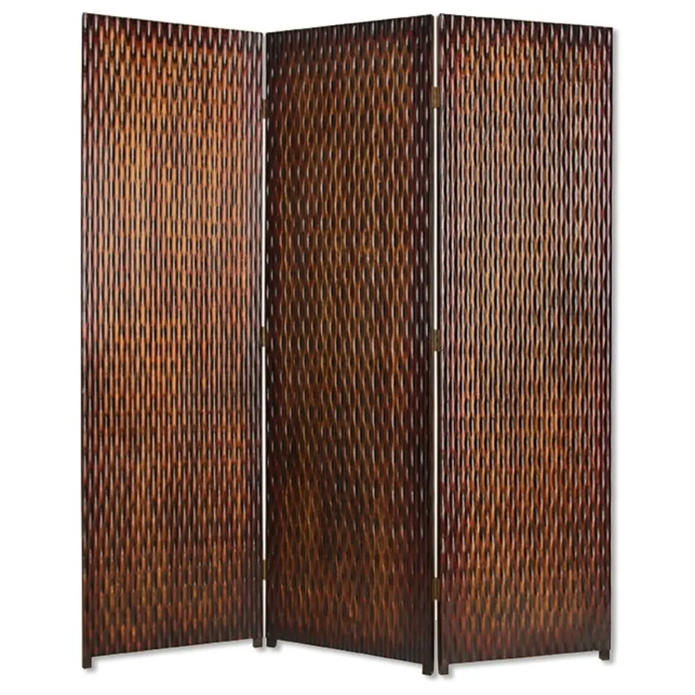 1" X 63" X 72" Brown Wood 3 Panel Screen - NOBLE HOME INTERIORS