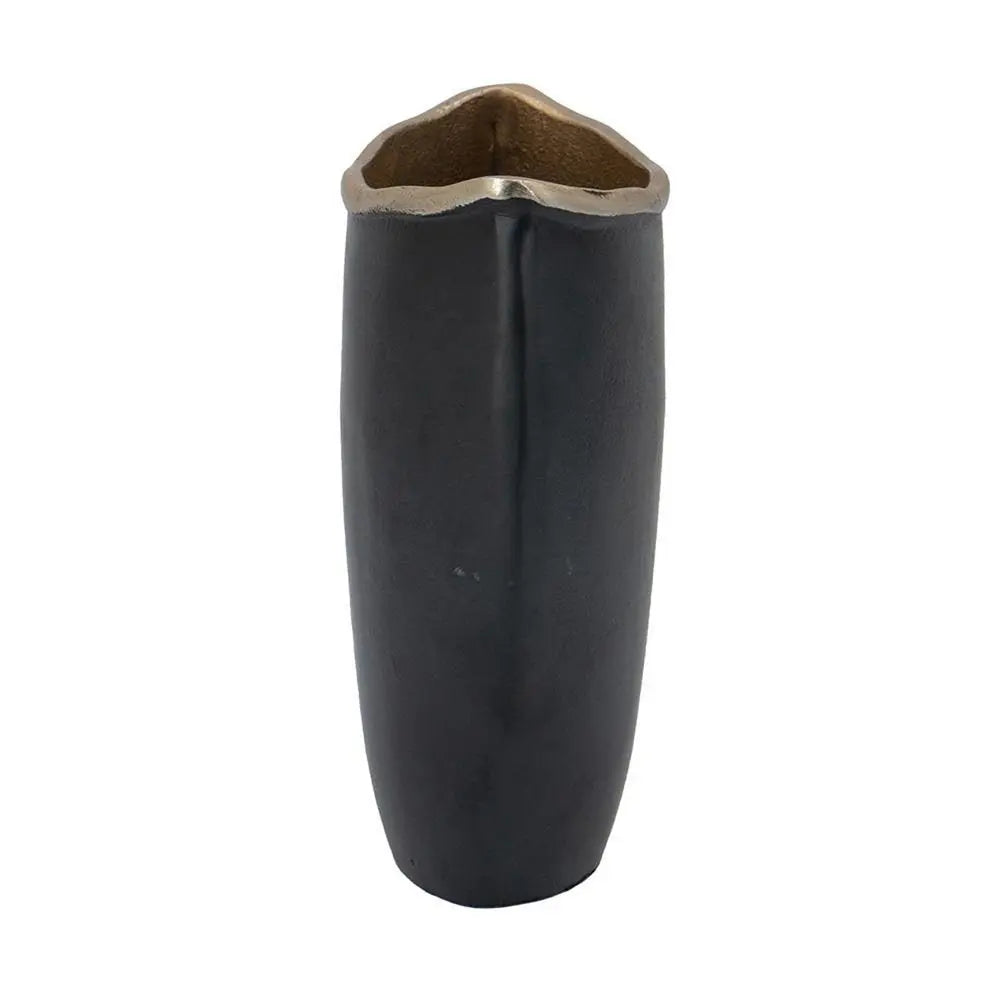 10" Black And Gold Cast Aluminum Oval Table Vase - NOBLE HOME INTERIORS