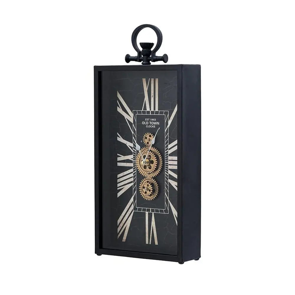 10" Black and Gold Metal and Glass Analog Vintage Style Crackle Wall Clock - NOBLE HOME INTERIORS