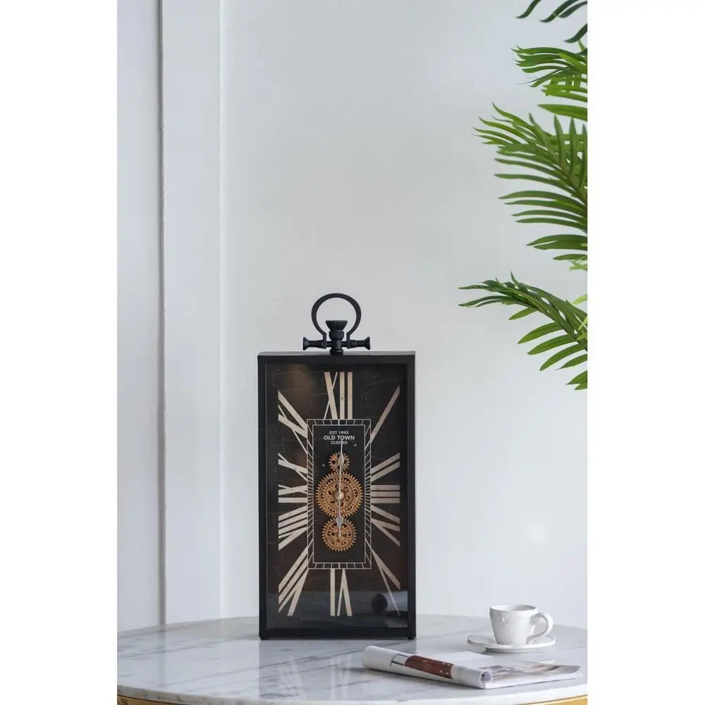 10" Black and Gold Metal and Glass Analog Vintage Style Crackle Wall Clock - NOBLE HOME INTERIORS