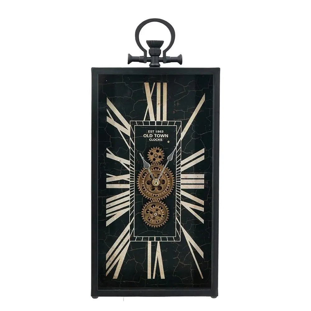 10" Black and Gold Metal and Glass Analog Vintage Style Crackle Wall Clock - NOBLE HOME INTERIORS