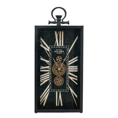 10" Black and Gold Metal and Glass Analog Vintage Style Crackle Wall Clock - NOBLE HOME INTERIORS
