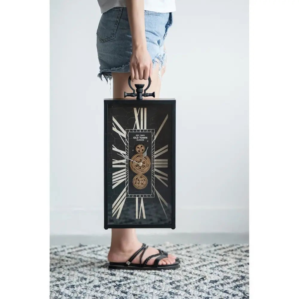 10" Black and Gold Metal and Glass Analog Vintage Style Crackle Wall Clock - NOBLE HOME INTERIORS