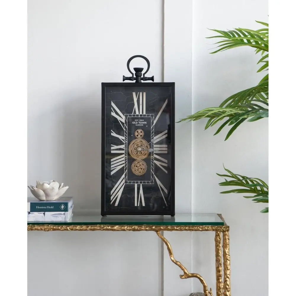 10" Black and Gold Metal and Glass Analog Vintage Style Crackle Wall Clock - NOBLE HOME INTERIORS