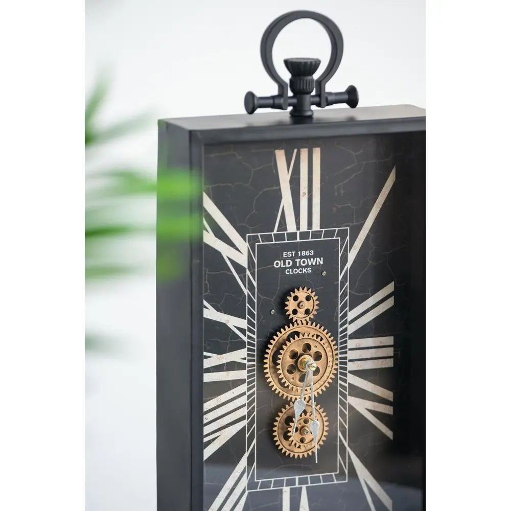 10" Black and Gold Metal and Glass Analog Vintage Style Crackle Wall Clock - NOBLE HOME INTERIORS