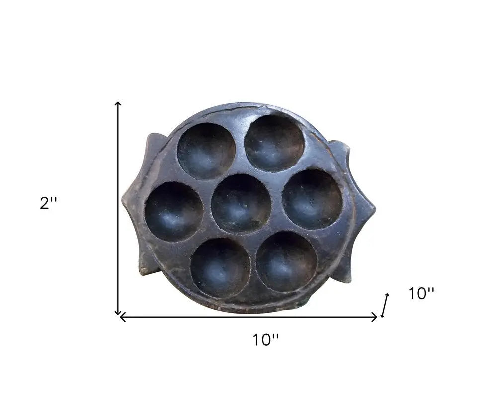 10" Black Cement Seven Tealight Round Candle Holder - NOBLE HOME INTERIORS