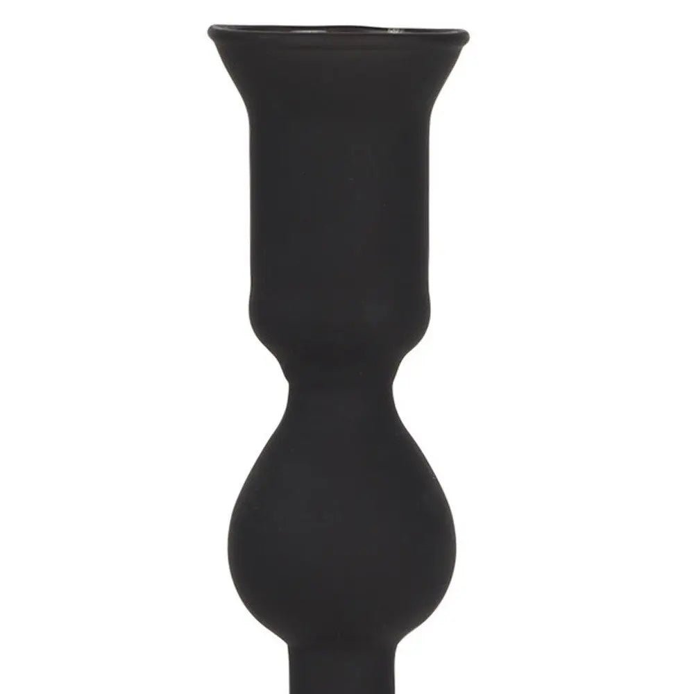 10" Black Glass Tabletop Taper Candlestick - NOBLE HOME INTERIORS
