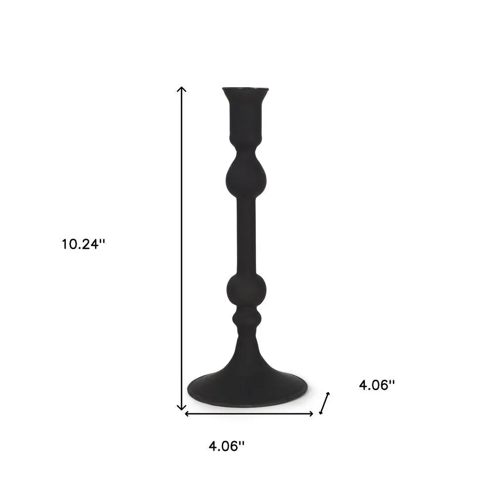 10" Black Glass Tabletop Taper Candlestick - NOBLE HOME INTERIORS