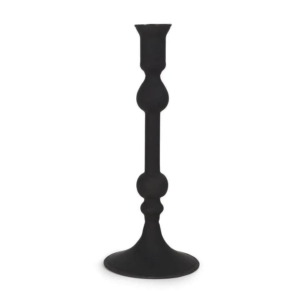 10" Black Glass Tabletop Taper Candlestick - NOBLE HOME INTERIORS