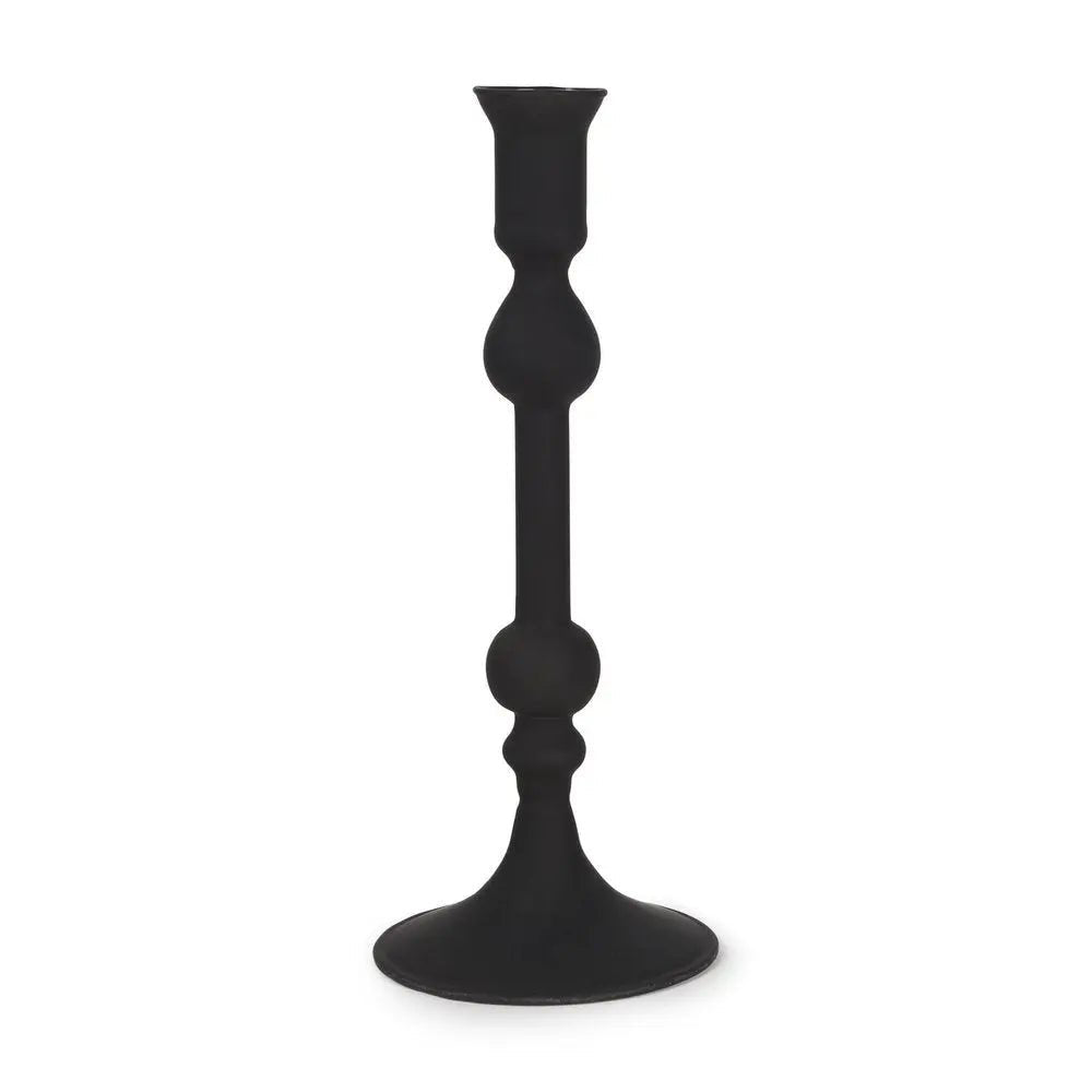 10" Black Glass Tabletop Taper Candlestick - NOBLE HOME INTERIORS