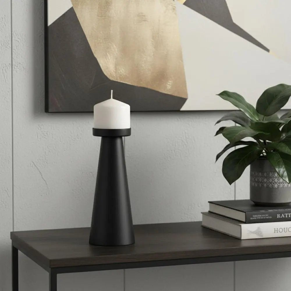 10" Black Metal Tabletop Pillar Candle Holder - NOBLE HOME INTERIORS