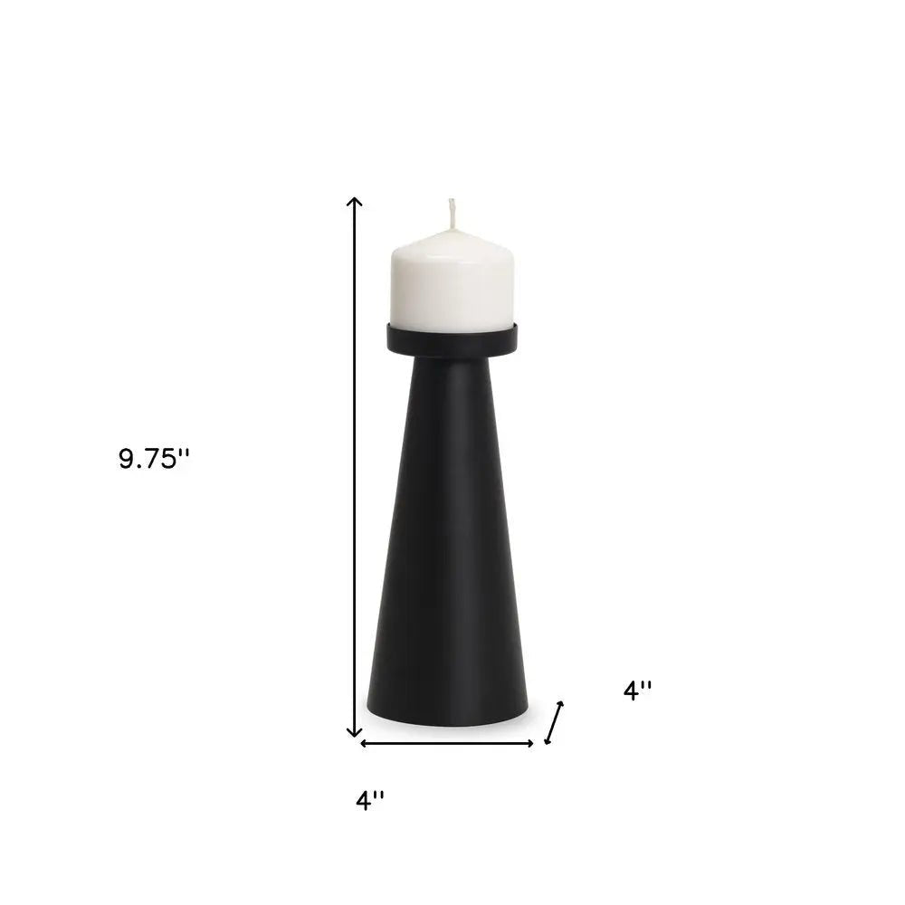 10" Black Metal Tabletop Pillar Candle Holder - NOBLE HOME INTERIORS