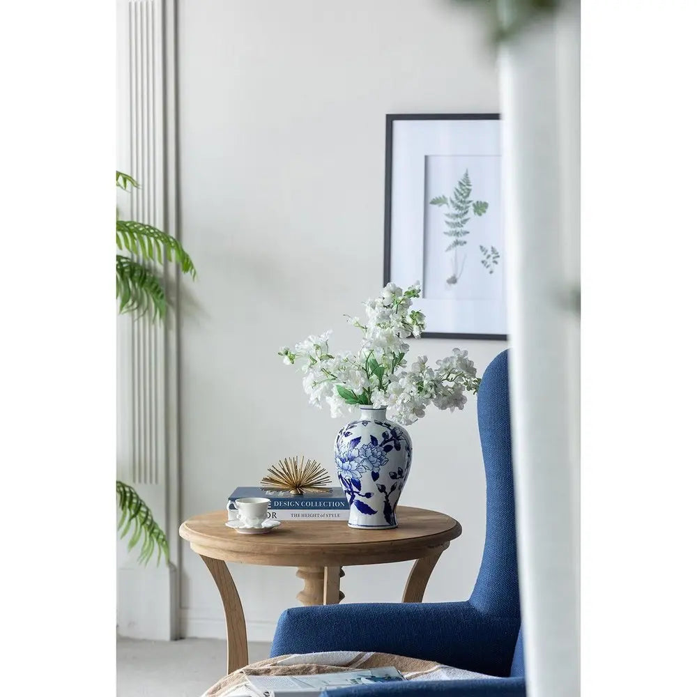 10" Blue And White Floral Round Porcelain Table Vase - NOBLE HOME INTERIORS