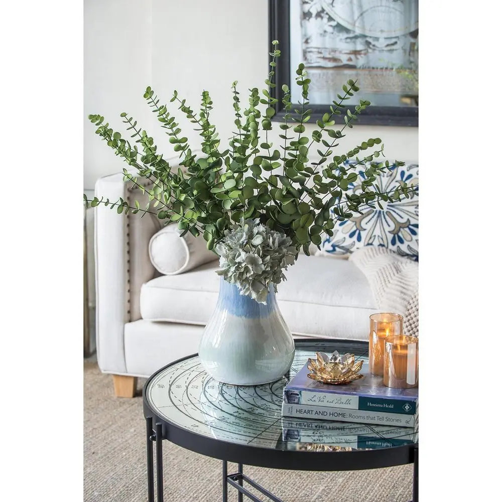 10" Blue Green Sand And Gray Ombre Round Ceramic Table Vase - NOBLE HOME INTERIORS