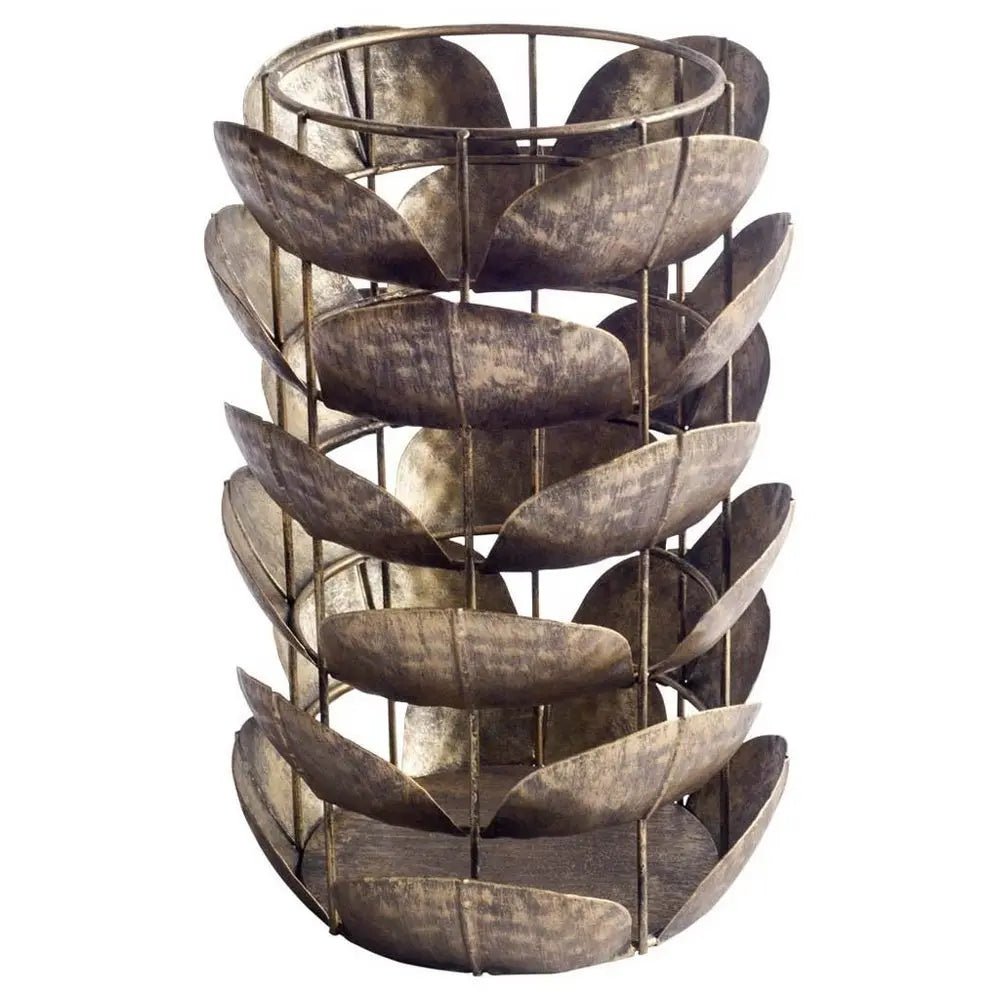 10" Bronze Distressed Botanical Leaf Metal Tabletop Hurricane Candle Holder - NOBLE HOME INTERIORS
