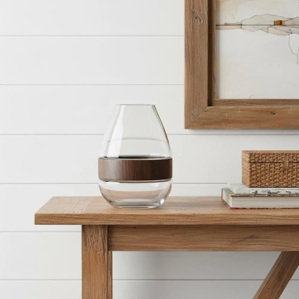 10" Brown And Gray Round Glass Table Vase - NOBLE HOME INTERIORS