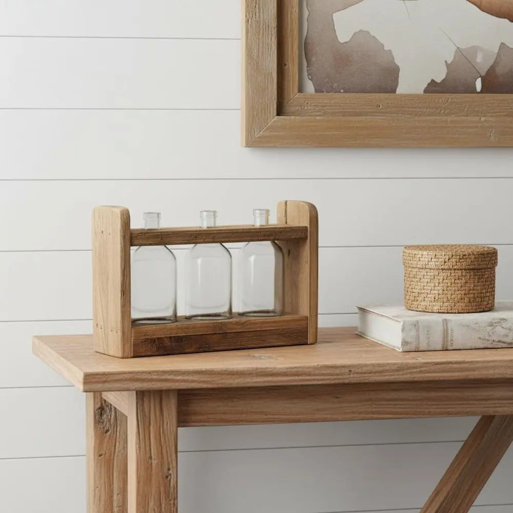 10" Brown Round Wood Table Vase - NOBLE HOME INTERIORS