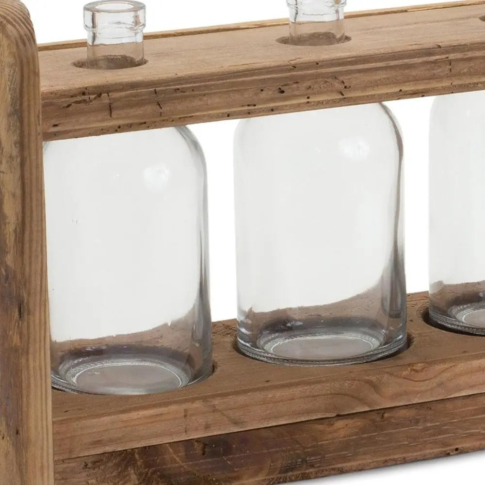 10" Brown Round Wood Table Vase - NOBLE HOME INTERIORS