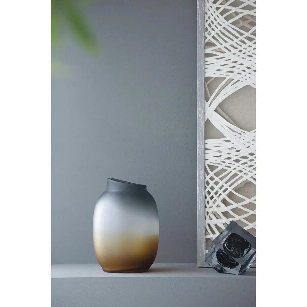 10" Charcoal And Orange Ombre Round Glass Table Vase - NOBLE HOME INTERIORS