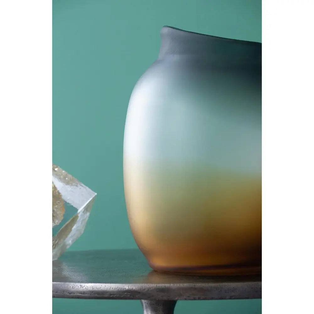 10" Charcoal And Orange Ombre Round Glass Table Vase - NOBLE HOME INTERIORS