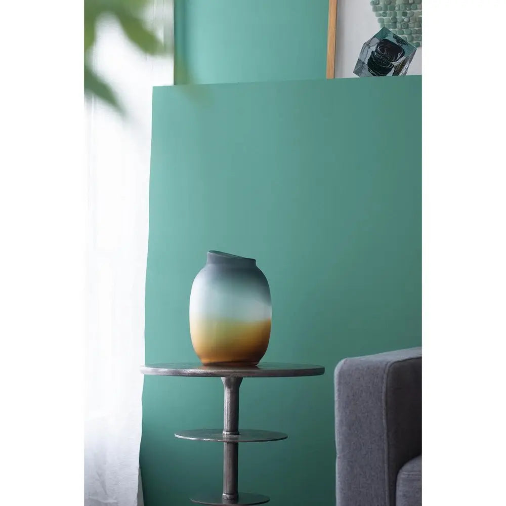 10" Charcoal And Orange Ombre Round Glass Table Vase - NOBLE HOME INTERIORS