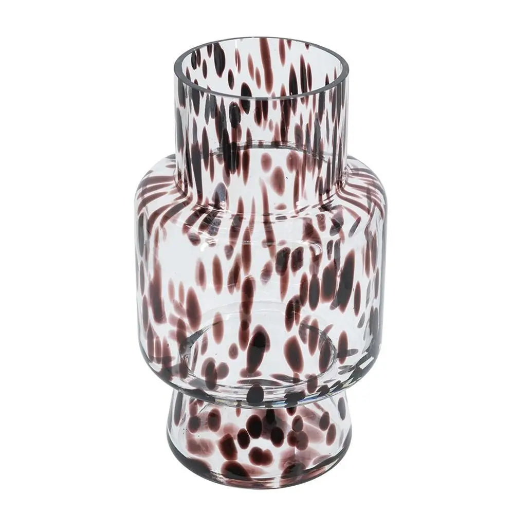 10" Clear Burgundy And Black Abstract Cylinder Glass Table Vase - NOBLE HOME INTERIORS