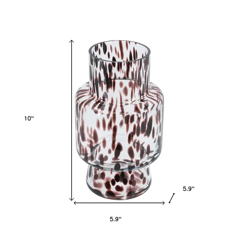 10" Clear Burgundy And Black Abstract Cylinder Glass Table Vase - NOBLE HOME INTERIORS