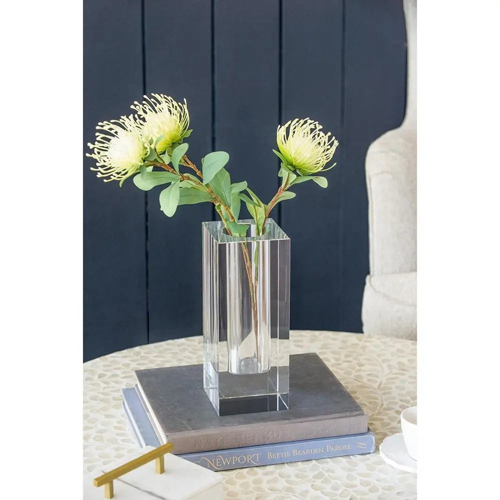 10" Clear Square Glass Table Vase - NOBLE HOME INTERIORS