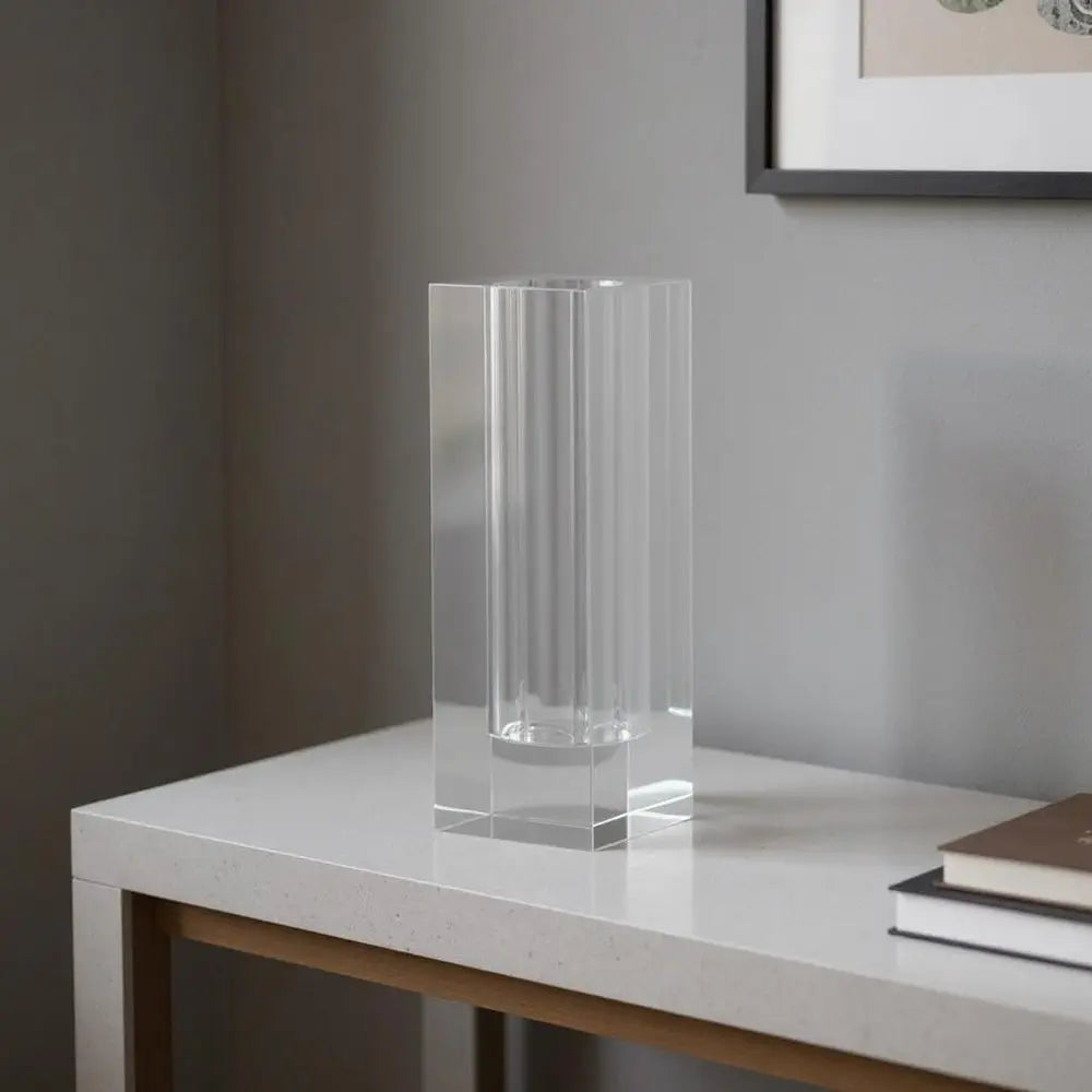 10" Clear Square Glass Table Vase - NOBLE HOME INTERIORS