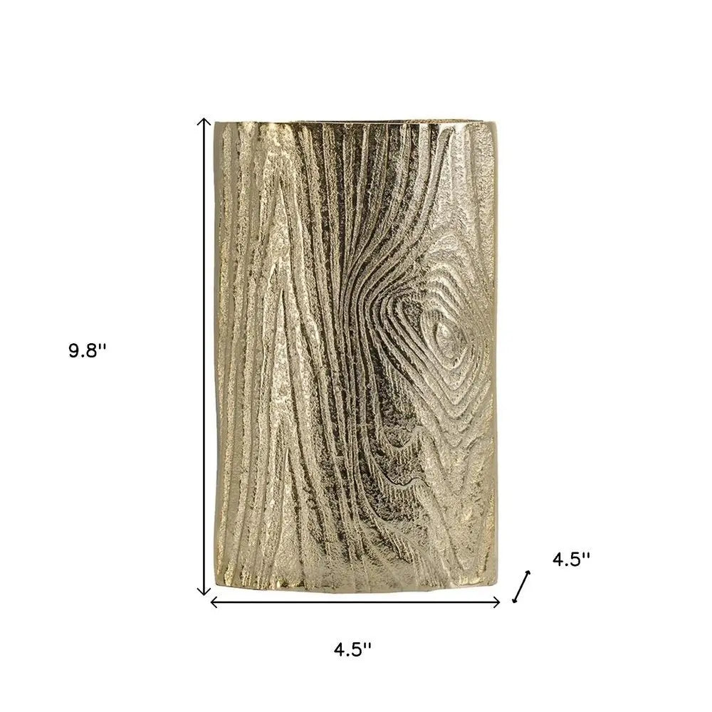 10" Gold Aluminum Oval Faux Wood Table Vase - NOBLE HOME INTERIORS