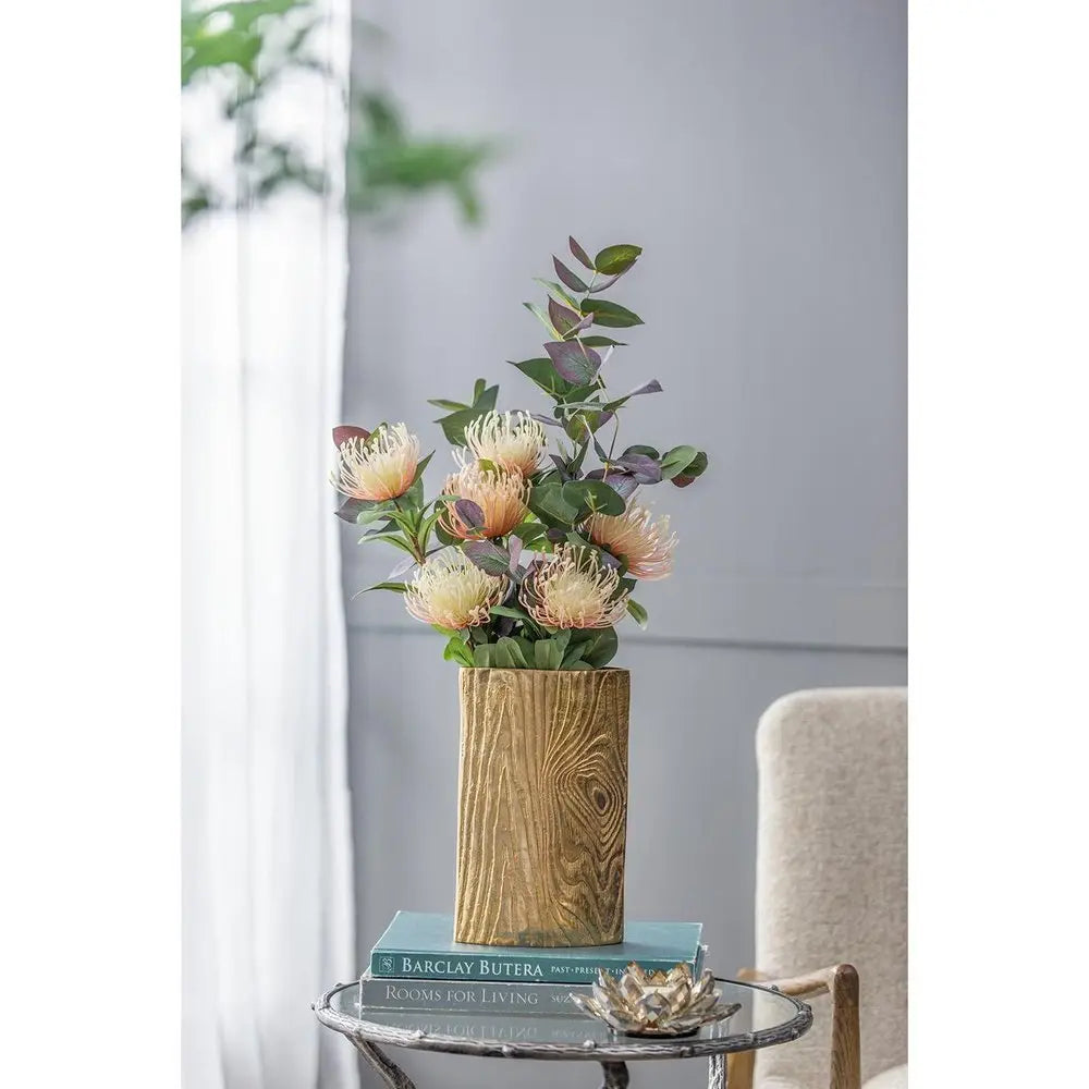 10" Gold Aluminum Oval Faux Wood Table Vase - NOBLE HOME INTERIORS