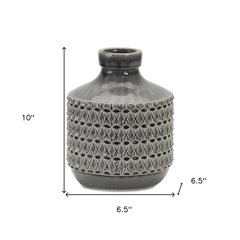 10" Gray Geometric Bud Terracotta Table Vase - NOBLE HOME INTERIORS