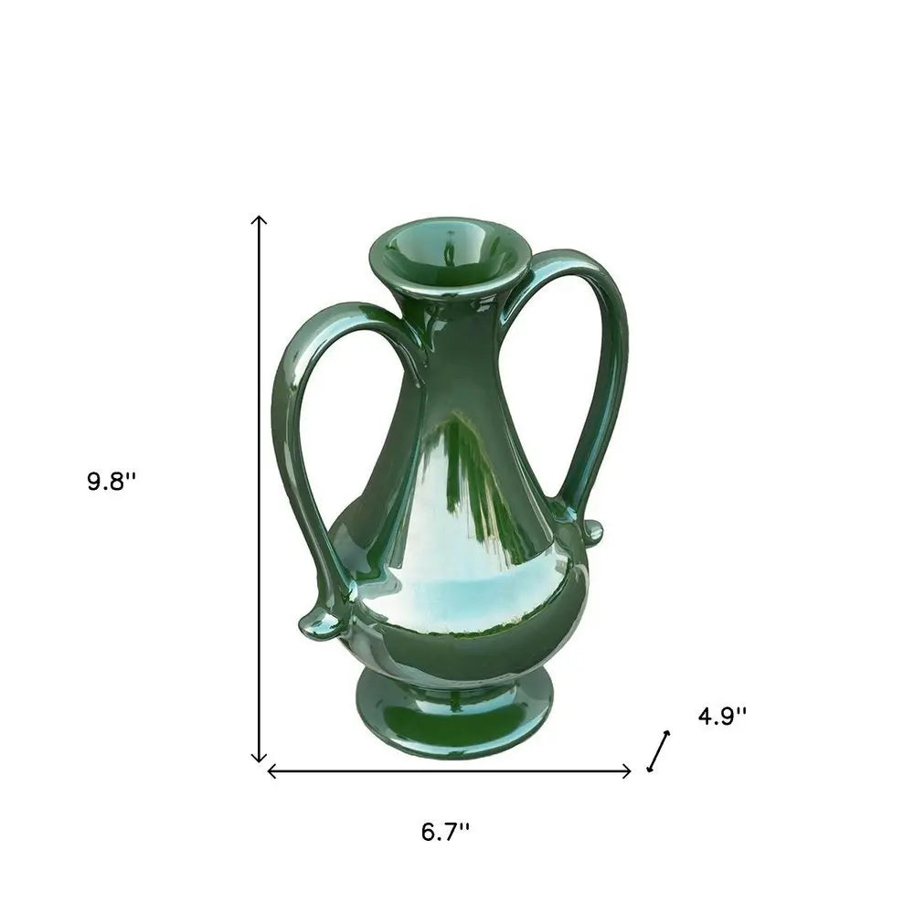 10" Hunter Green Amphora Ceramic Table Vase - NOBLE HOME INTERIORS