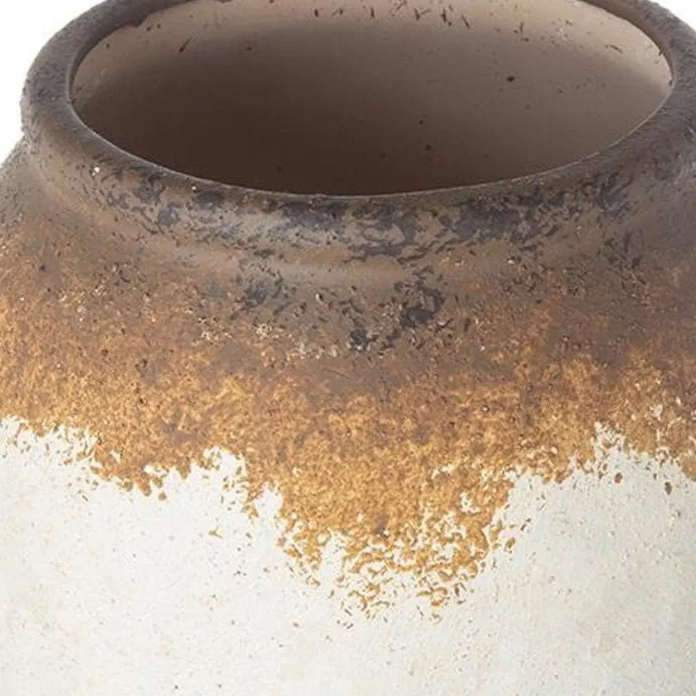 10" Ivory and Brown Ceramic Round Jug Vase - NOBLE HOME INTERIORS