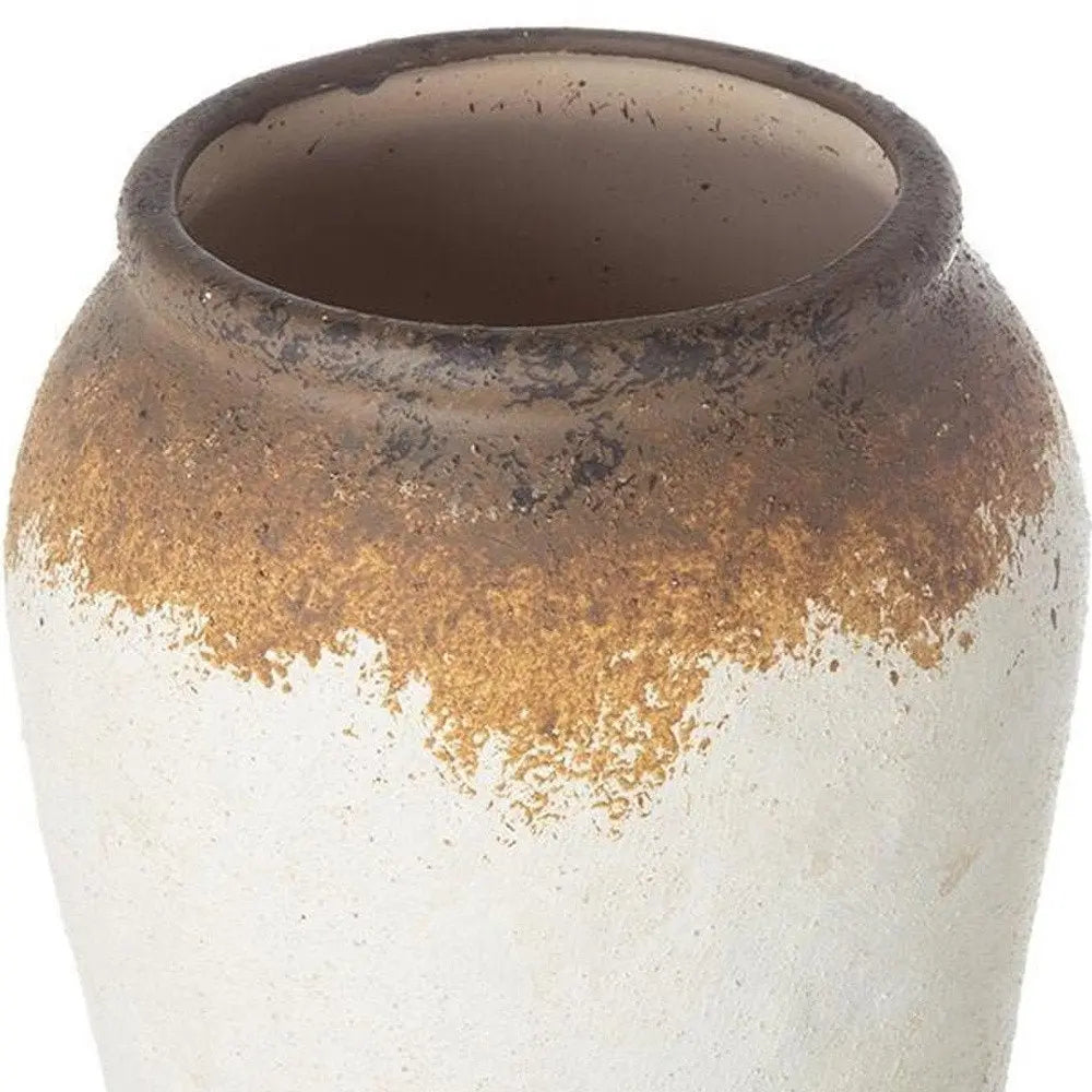 10" Ivory and Brown Ceramic Round Jug Vase - NOBLE HOME INTERIORS