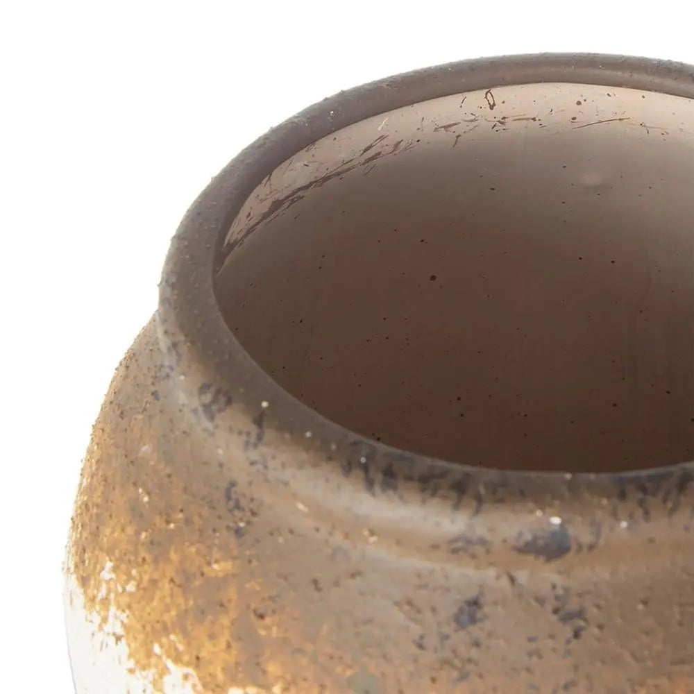 10" Ivory and Brown Ceramic Round Jug Vase - NOBLE HOME INTERIORS