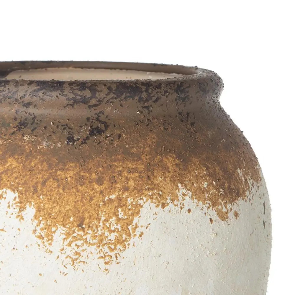 10" Ivory and Brown Ceramic Round Jug Vase - NOBLE HOME INTERIORS