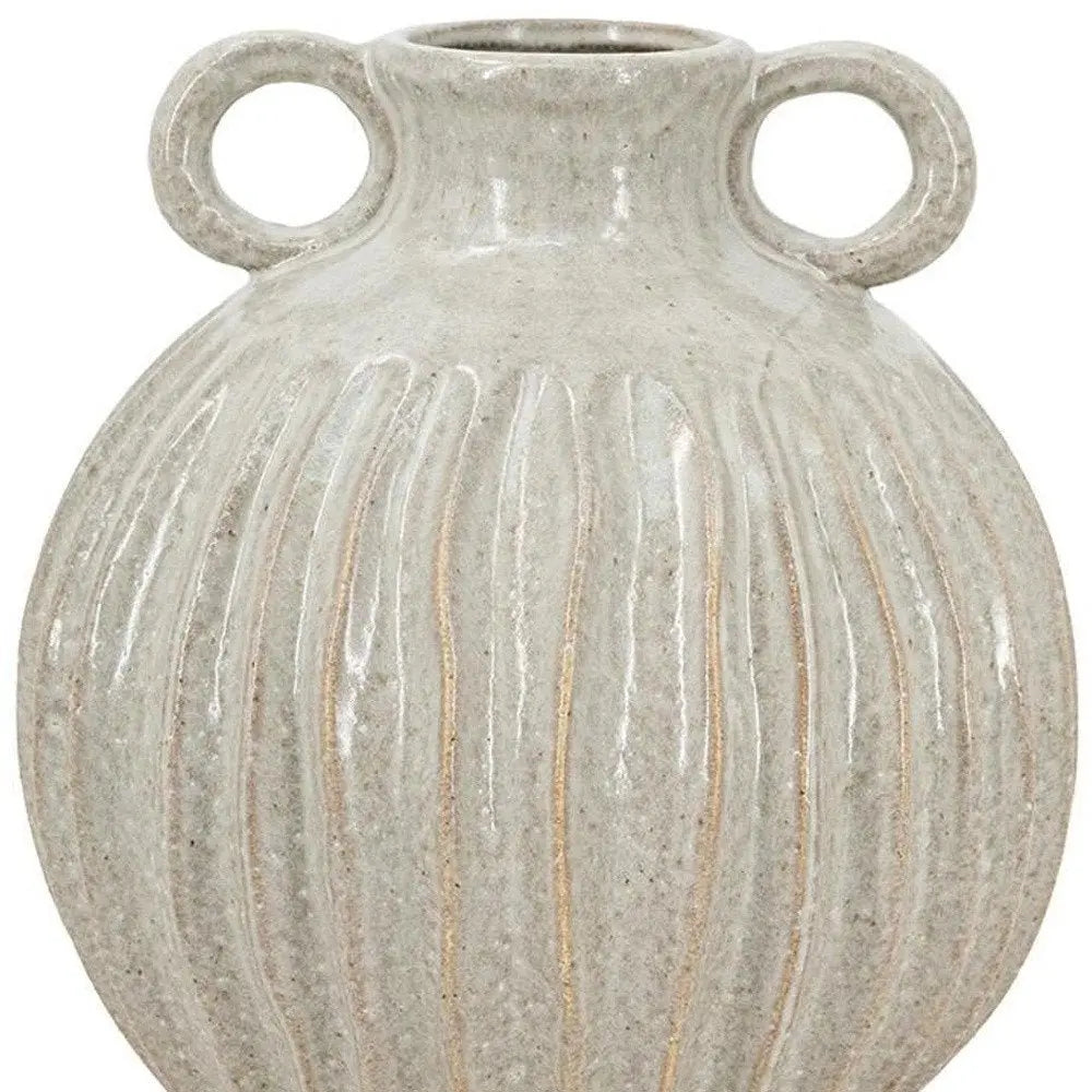 10" Sage And Gray Round With Handles Ceramic Table Vase - NOBLE HOME INTERIORS