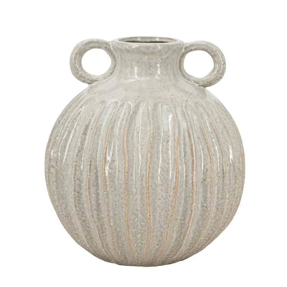10" Sage And Gray Round With Handles Ceramic Table Vase - NOBLE HOME INTERIORS