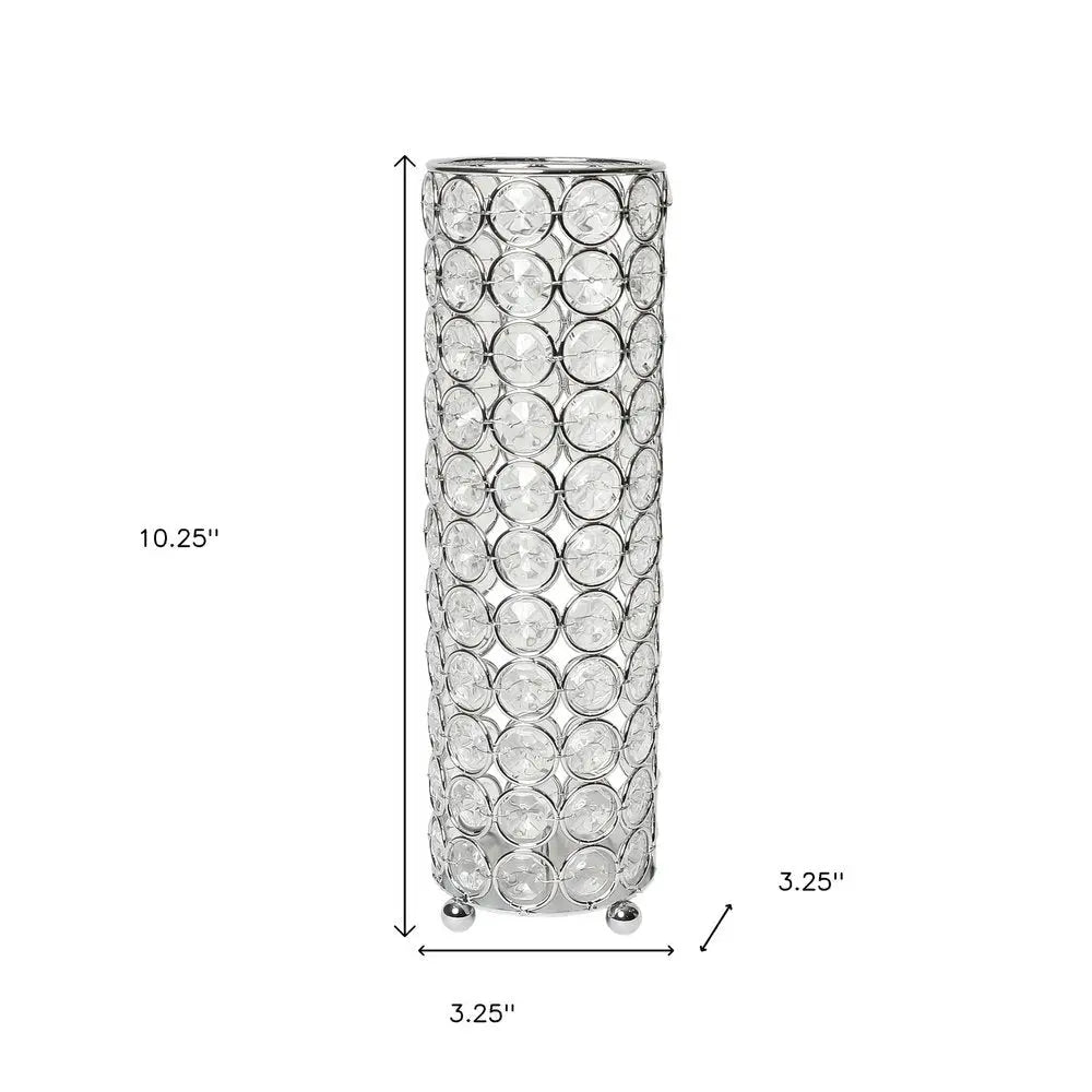 10" Silver And Clear Clear Crystal Cylinder Table Vase With Crystals - NOBLE HOME INTERIORS