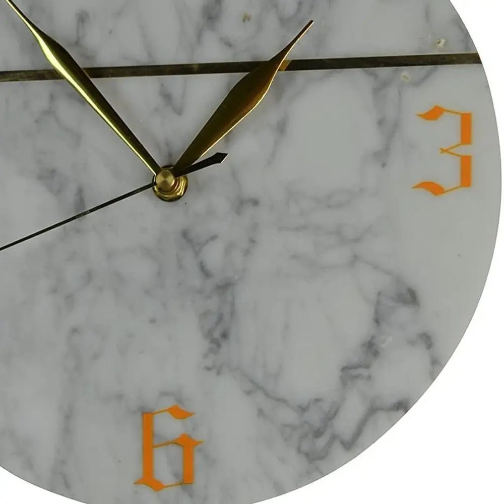 10" White And Gold Marble Silent Pendulum Marble Round Wall Clock - NOBLE HOME INTERIORS