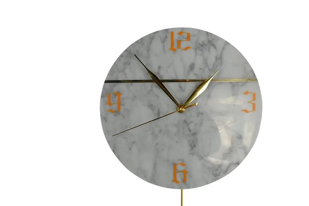 10" White And Gold Marble Silent Pendulum Marble Round Wall Clock - NOBLE HOME INTERIORS